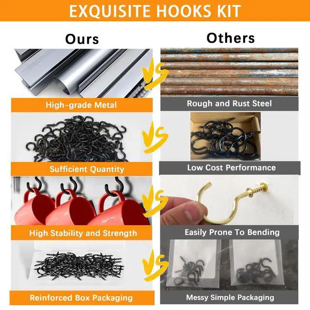 Alt view image 5 of 6 - 120pcs Screw Hooks, 1 Inch Metal Screw in Cup Hooks,Wall Cup Hook for Hanging Plant, Mug, Coffee Cups, kitchenware,String Light Decors, Indoor & Outdoor, Black