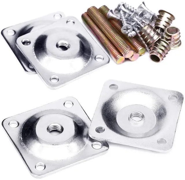 Main image of Leg Mounting Plates, Furniture Leg Attachment Plates Industrial Strength T-Plate 5/16" (M8) Sofa Legs with Hanger Bolts,Screws,Strengthen Weak Furniture Repair Damaged Sofa Couch Seat,Set of 4