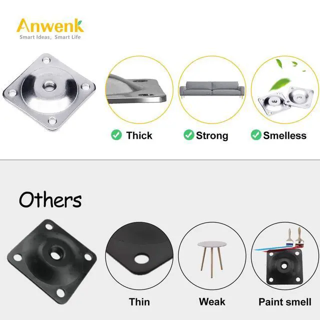 Alt view image 2 of 6 - Leg Mounting Plates, Furniture Leg Attachment Plates Industrial Strength T-Plate 5/16" (M8) Sofa Legs with Hanger Bolts,Screws,Strengthen Weak Furniture Repair Damaged Sofa Couch Seat,Set of 4