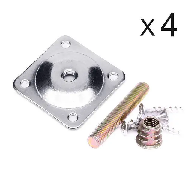 Alt view image 3 of 6 - Leg Mounting Plates, Furniture Leg Attachment Plates Industrial Strength T-Plate 5/16" (M8) Sofa Legs with Hanger Bolts,Screws,Strengthen Weak Furniture Repair Damaged Sofa Couch Seat,Set of 4