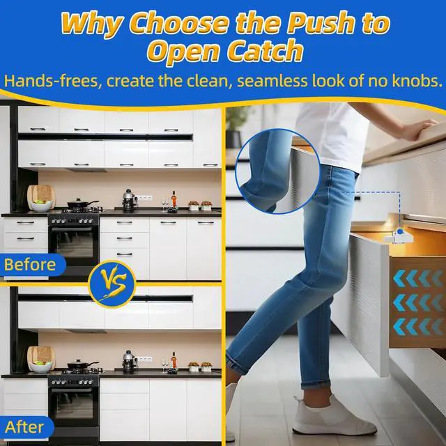 Alt view image 2 of 7 - Magnetic Push Latch Heavy Duty Jiayi Push to Open Cabinet Hardware Magnetic Touch Latches for Large Door Push Release Latches Kitchen Drawer Push Catch Press Out Latch (White, 2 Pack)