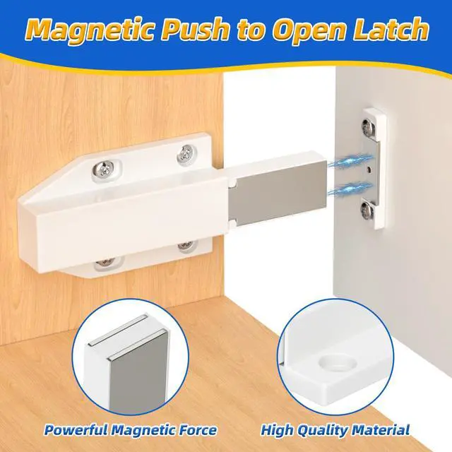 Alt view image 3 of 7 - Magnetic Push Latch Heavy Duty Jiayi Push to Open Cabinet Hardware Magnetic Touch Latches for Large Door Push Release Latches Kitchen Drawer Push Catch Press Out Latch (White, 2 Pack)