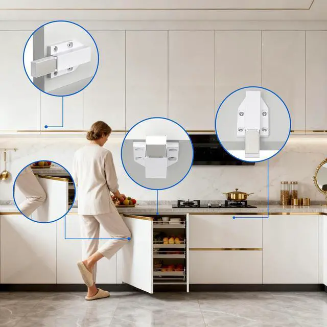 Alt view image 7 of 7 - Magnetic Push Latch Heavy Duty Jiayi Push to Open Cabinet Hardware Magnetic Touch Latches for Large Door Push Release Latches Kitchen Drawer Push Catch Press Out Latch (White, 2 Pack)