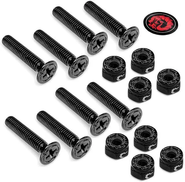 Main image of Dragon Black Stainless Steel Skateboard Hardware Set (Flat Phillips, 1.0")