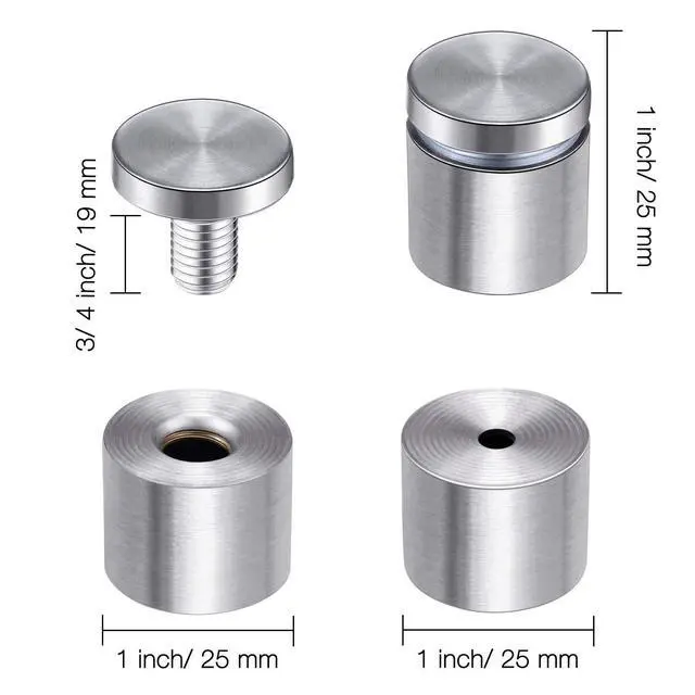 Alt view image 2 of 7 - 8 Pcs Sign Standoff Screw Wall Mounts, 1 X 1 Inch,Silver | Stainless Steel, Lightweight and Easy to Use or Install, Rustproof, Scratch Proof and Corrosion Resistant, for Indoor Outdoor