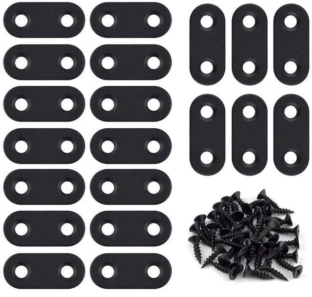 Main image of 20 Pack Flat Straight Brace Flat Straight Bracket Stainless Steel Flat Plate Straight Brackets Repair Mending Bracket Plate for Wood Furniture Metal Mending Joining Plates with Screws (Black)