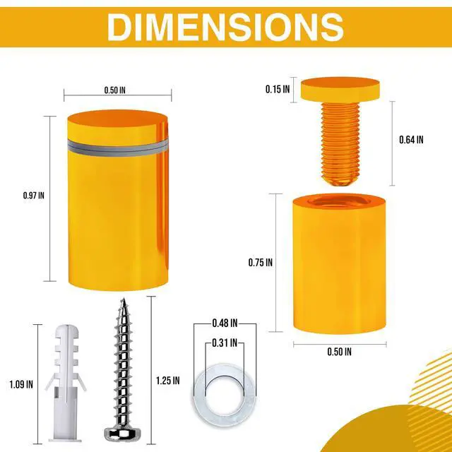 Alt view image 2 of 7 - 4 Pcs Stainless Steel Standoff Screws (Gold) - ½ x 1 Screws for Acrylic, Wood, and Glass Signage - Sign Standoffs Wall Mount for Frames, Advertisements, and Displays