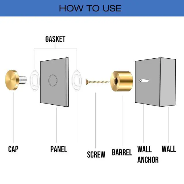 Alt view image 3 of 7 - 4 Pcs Stainless Steel Standoff Screws (Gold) - ½ x 1 Screws for Acrylic, Wood, and Glass Signage - Sign Standoffs Wall Mount for Frames, Advertisements, and Displays