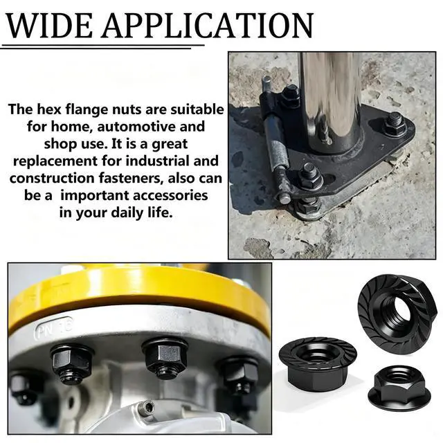 Alt view image 4 of 6 - 136PCS 6 Metric Sizes Black Carbon Steel Hex Flange Nuts Assortment Kit -M3, M4, M5, M6, M8, M10