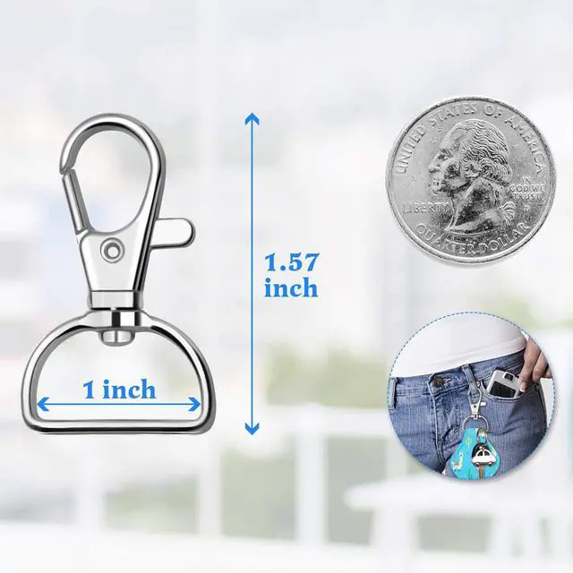 Alt view image 3 of 7 - Key Chain Clip Hook, Anezus D Ring Clip Keychain Lanyard Swivel Snap Hooks Clip on Key Ring for Crafts and Purse Hardware (1 inch)