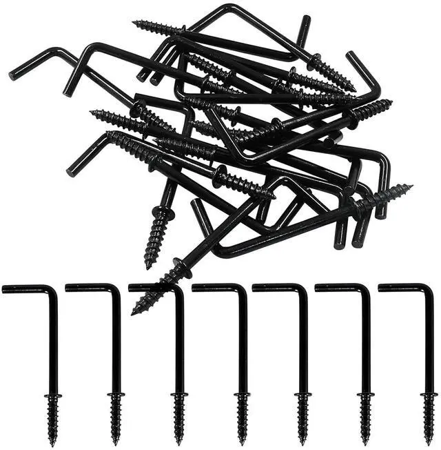 Main image of Gun Black 2 Inch Square Bend Hooks Screw Hooks L Hooks Screw in for Hanging Heavy Duty Wall Mounting Hardware30PCS