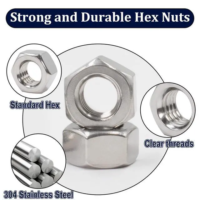 Alt view image 3 of 7 - 1/4"-20 Hex Nuts,130 Pack 304 (A2-70) Stainless Steel Hardware Nuts,Standard Inch Coarse Thread Nuts
