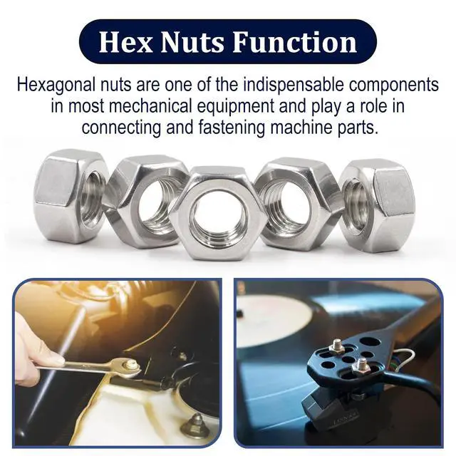 Alt view image 5 of 7 - 1/4"-20 Hex Nuts,130 Pack 304 (A2-70) Stainless Steel Hardware Nuts,Standard Inch Coarse Thread Nuts