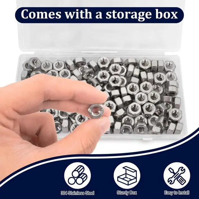 Alt view image 6 of 7 - 1/4"-20 Hex Nuts,130 Pack 304 (A2-70) Stainless Steel Hardware Nuts,Standard Inch Coarse Thread Nuts