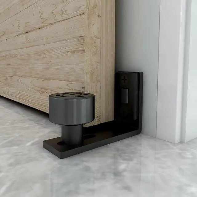 Main image of Sliding Barn Door Floor Guide Adjustable Wall Mounted Bottom Double Rollers Guide Black 1pcs