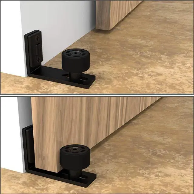 Alt view image 2 of 7 - Sliding Barn Door Floor Guide Adjustable Wall Mounted Bottom Double Rollers Guide Black 1pcs