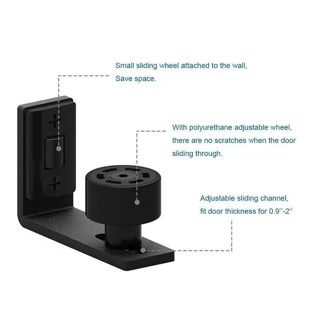 Alt view image 7 of 7 - Sliding Barn Door Floor Guide Adjustable Wall Mounted Bottom Double Rollers Guide Black 1pcs