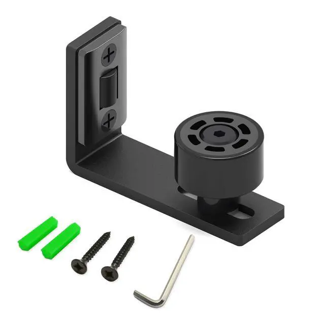 Alt view image 6 of 7 - Sliding Barn Door Floor Guide Adjustable Wall Mounted Bottom Double Rollers Guide Black 1pcs