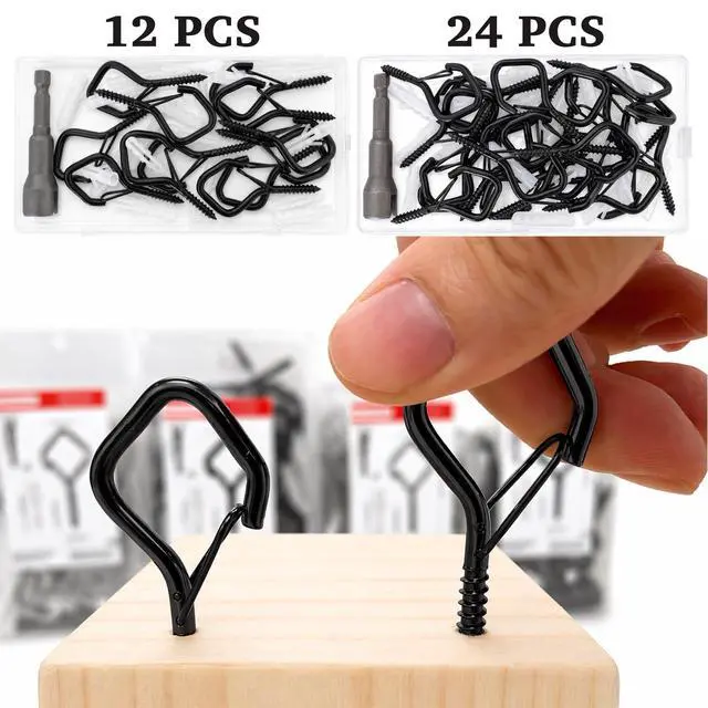Alt view image 3 of 5 - 304 Stainless Steel 2.2 Inch Screw Eye Hooks with Driver Bit, Black, 12 PCS | Rust-resistant and secure hanging for string lights, plants, wind chimes and home décor with hassle-free installation