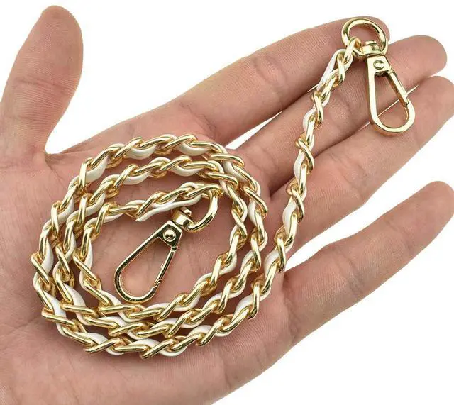 Main image of Mini Purse Chain Strap Slim Wide 8mm for LV Length 23.6 inches Extra Thick 4.5mm White Leather Gold Hardware for Shoulder Cross Body Sling Handbag Wallet Comfortable Flat Metal Strap 1 Pack
