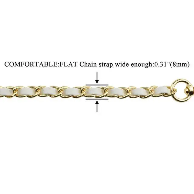 Alt view image 3 of 6 - Mini Purse Chain Strap Slim Wide 8mm for LV Length 23.6 inches Extra Thick 4.5mm White Leather Gold Hardware for Shoulder Cross Body Sling Handbag Wallet Comfortable Flat Metal Strap 1 Pack