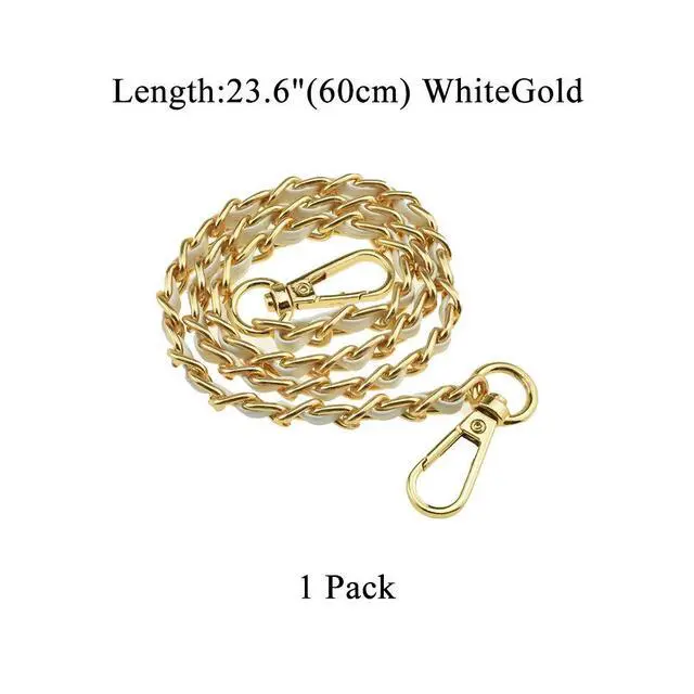 Alt view image 5 of 6 - Mini Purse Chain Strap Slim Wide 8mm for LV Length 23.6 inches Extra Thick 4.5mm White Leather Gold Hardware for Shoulder Cross Body Sling Handbag Wallet Comfortable Flat Metal Strap 1 Pack