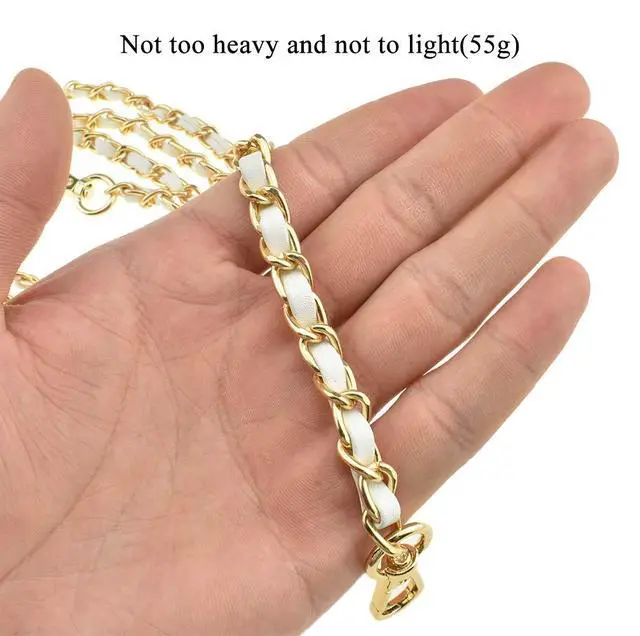 Alt view image 6 of 6 - Mini Purse Chain Strap Slim Wide 8mm for LV Length 23.6 inches Extra Thick 4.5mm White Leather Gold Hardware for Shoulder Cross Body Sling Handbag Wallet Comfortable Flat Metal Strap 1 Pack