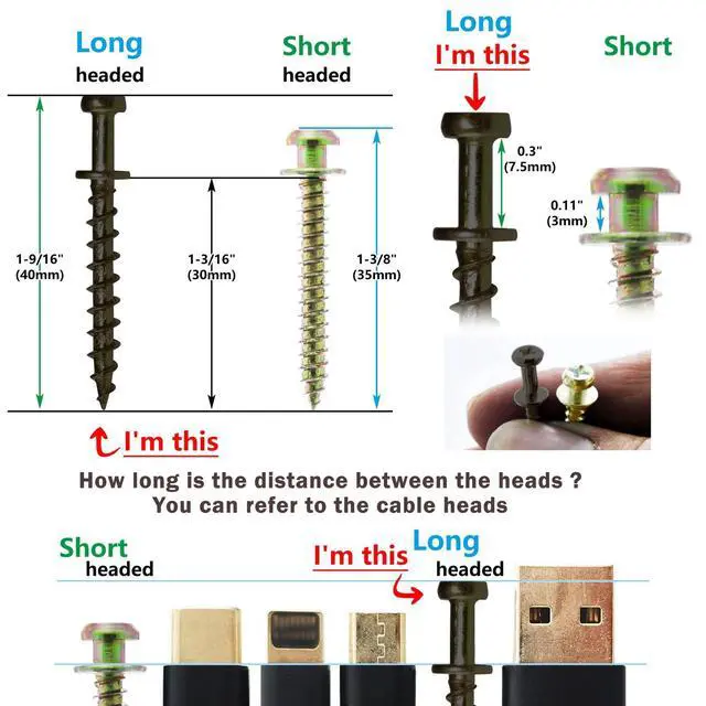 Alt view image 2 of 7 - Picture Mirror Hanging Hardware, Bear Claw Screws, Keyhole Hanger | 40 Pack Double-headed black long bear claw screw hangers for drywall & wood stud. 4in1 fits keyhole, D-ring, sawtooth & wire