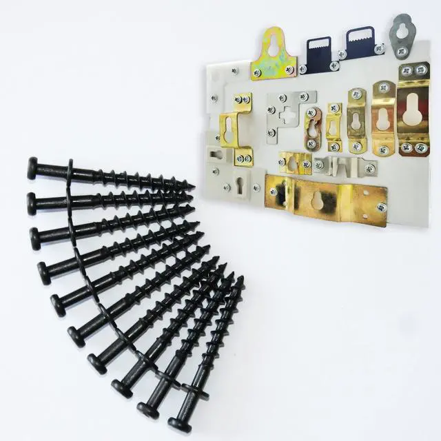 Alt view image 6 of 7 - Picture Mirror Hanging Hardware, Bear Claw Screws, Keyhole Hanger | 40 Pack Double-headed black long bear claw screw hangers for drywall & wood stud. 4in1 fits keyhole, D-ring, sawtooth & wire