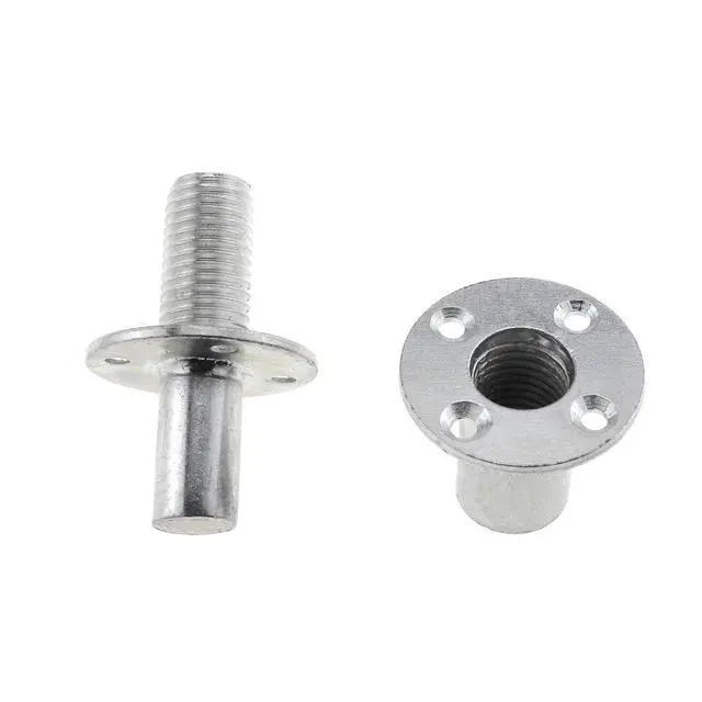 Alt view image 3 of 5 - M20 304 Stainless Steel Round Base Tee Nut Brad Hole Screw-in T-Nut Bedpost Connector Furniture Hardware Fittings with Screws