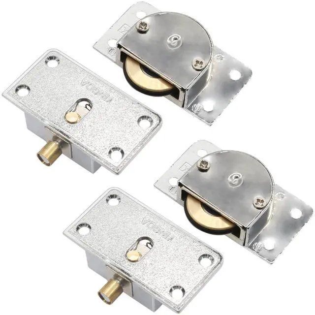 Main image of Sliding Door Pulley, 2 Pairs, Silver | Zinc Alloy, For Cabinet Barn Door, Wardrobe Closet, Sliding Door Hardware Roller