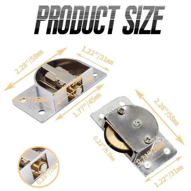 Alt view image 5 of 7 - Sliding Door Pulley, 2 Pairs, Silver | Zinc Alloy, For Cabinet Barn Door, Wardrobe Closet, Sliding Door Hardware Roller