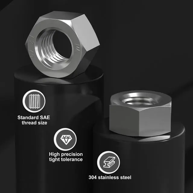 Alt view image 4 of 6 - 50pcs 3/8-16 Hex Nuts, 304 Stainless Steel 18-8 External Hex nut 3/8 16 inch, SAE Hex Machine Screw Nuts Hardware Nuts (VG01305)