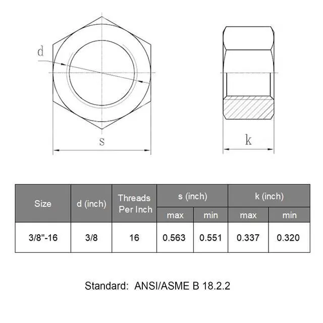 Alt view image 5 of 6 - 50pcs 3/8-16 Hex Nuts, 304 Stainless Steel 18-8 External Hex nut 3/8 16 inch, SAE Hex Machine Screw Nuts Hardware Nuts (VG01305)