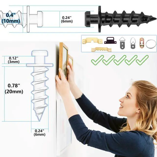 Alt view image 3 of 7 - Picture Hanger, Double-Headed Bear Claw Screw for Wall Frame Mirror Clock | Versatile Wall Hanging Hardware - Fits D-Rings, Wire, Sawtooth & Keyhole Mounts for Easy Art Display (Black, 0.8inch)