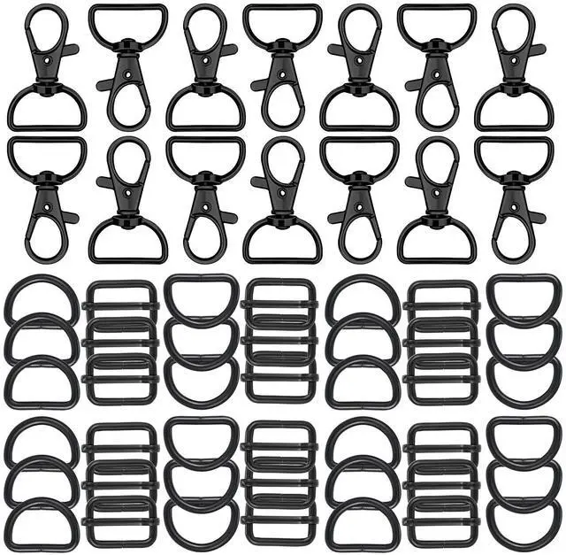 Main image of 56 Pieces D Rings for Purse Bag Hardware Purse Hardware for Bag Making Buckles Craft (Black,25 mm)