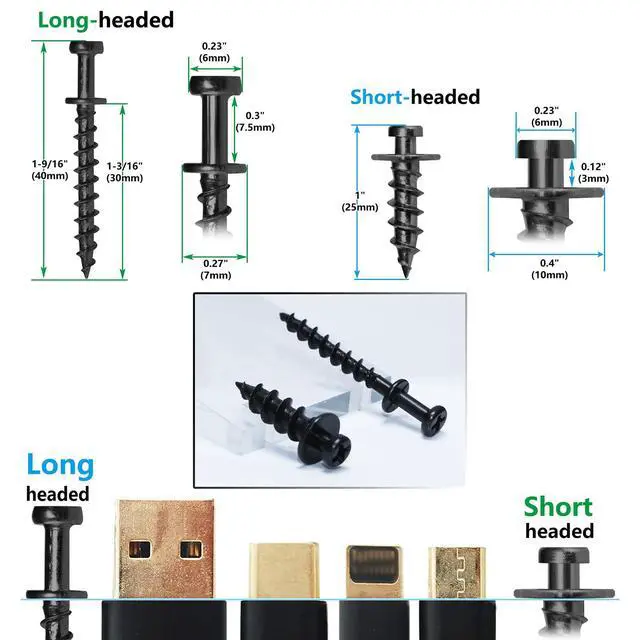Alt view image 2 of 7 - Double Headed Screws, Bear Claw Picture Hangers, Keyhole Hardware | Mirror hanging it, 40Pack 4-in-1 double headed bear claw screw hooks for drywall & wood studs (Black, 0.8+1.1 Long)