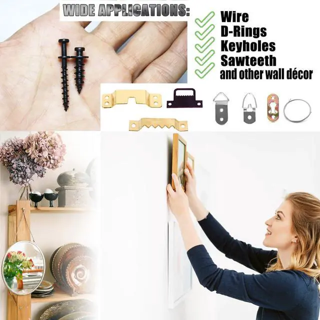 Alt view image 3 of 7 - Double Headed Screws, Bear Claw Picture Hangers, Keyhole Hardware | Mirror hanging it, 40Pack 4-in-1 double headed bear claw screw hooks for drywall & wood studs (Black, 0.8+1.1 Long)