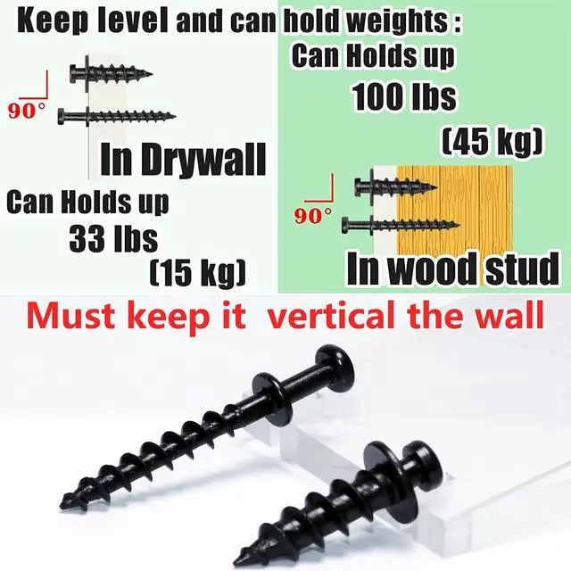 Alt view image 4 of 7 - Double Headed Screws, Bear Claw Picture Hangers, Keyhole Hardware | Mirror hanging it, 40Pack 4-in-1 double headed bear claw screw hooks for drywall & wood studs (Black, 0.8+1.1 Long)