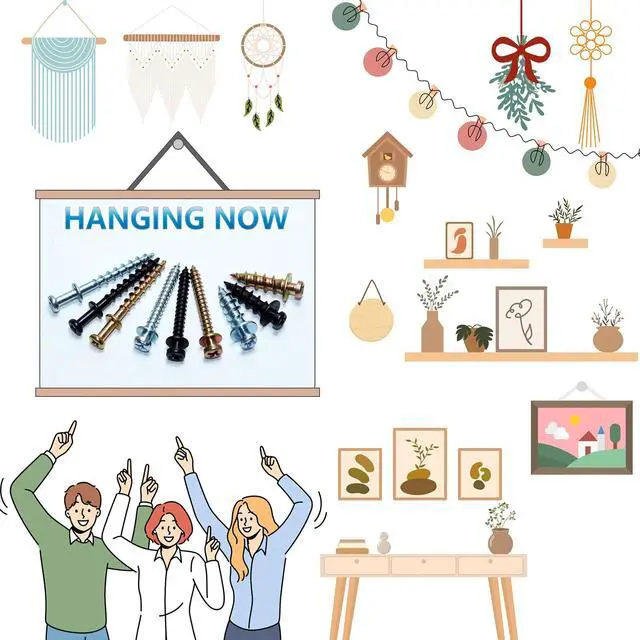 Alt view image 6 of 7 - Double Headed Screws, Bear Claw Picture Hangers, Keyhole Hardware | Mirror hanging it, 40Pack 4-in-1 double headed bear claw screw hooks for drywall & wood studs (Black, 0.8+1.1 Long)