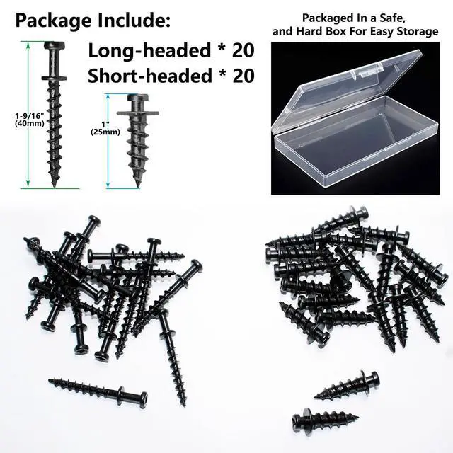 Alt view image 7 of 7 - Double Headed Screws, Bear Claw Picture Hangers, Keyhole Hardware | Mirror hanging it, 40Pack 4-in-1 double headed bear claw screw hooks for drywall & wood studs (Black, 0.8+1.1 Long)