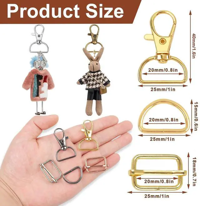Alt view image 2 of 7 - Metal Swivel Snaps Hooks, Keychain Bulk with Key Chain Swivel Hook D Rings and Slide Buckles for Key Lanyard Purse Bag Straps Dog Collars DIY Sewing Hardware(1 Inch)
