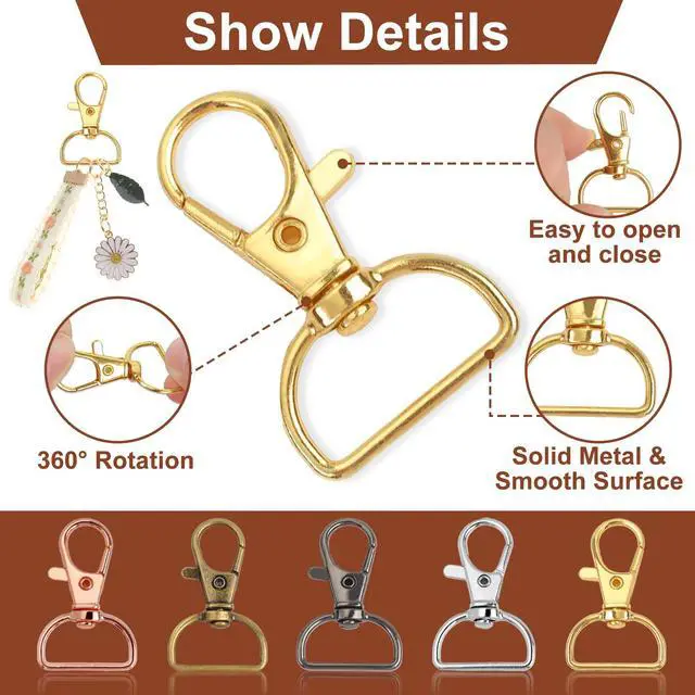 Alt view image 3 of 7 - Metal Swivel Snaps Hooks, Keychain Bulk with Key Chain Swivel Hook D Rings and Slide Buckles for Key Lanyard Purse Bag Straps Dog Collars DIY Sewing Hardware(1 Inch)