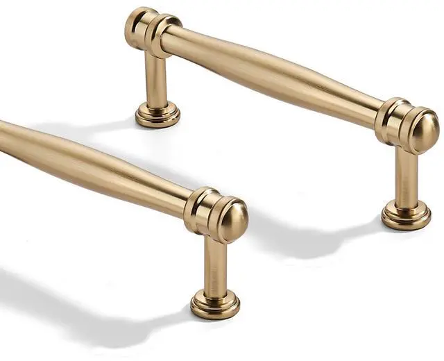 Main image of 2 Pack 3-3/4 inch(96mm) Center to Center Brushed Brass Cabinet Pulls Solid Cabinet Hardware Heavy-Duty Drawer Pulls Kitchen Handles for Cabinets Cupboard Handles