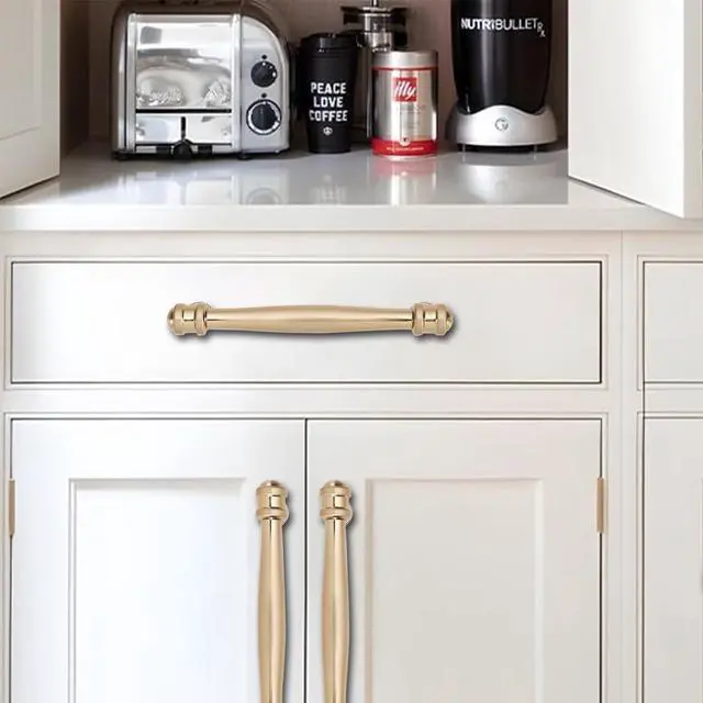 Alt view image 3 of 5 - 2 Pack 3-3/4 inch(96mm) Center to Center Brushed Brass Cabinet Pulls Solid Cabinet Hardware Heavy-Duty Drawer Pulls Kitchen Handles for Cabinets Cupboard Handles