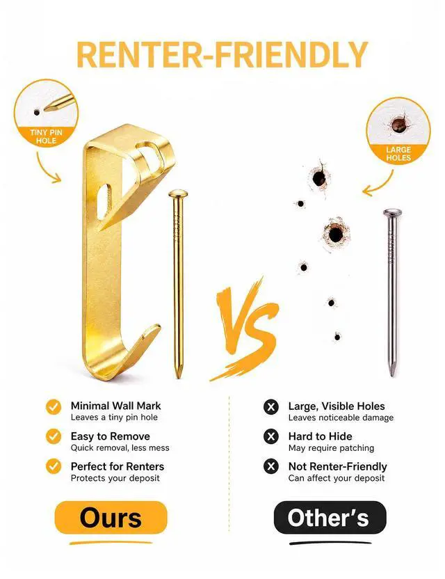 Alt view image 3 of 7 - 270Pcs Picture Hanging Hooks with Nails Kit Heavy Duty 10-100 lbs | Picture Hangers Hardware for Drywall Plaster Wood Wall Art - Assorted Hooks for Frames Mirrors Paintings Canvas Home Office