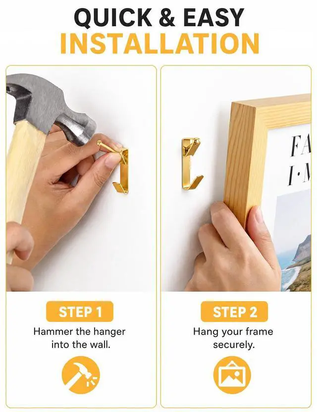 Alt view image 4 of 7 - 270Pcs Picture Hanging Hooks with Nails Kit Heavy Duty 10-100 lbs | Picture Hangers Hardware for Drywall Plaster Wood Wall Art - Assorted Hooks for Frames Mirrors Paintings Canvas Home Office