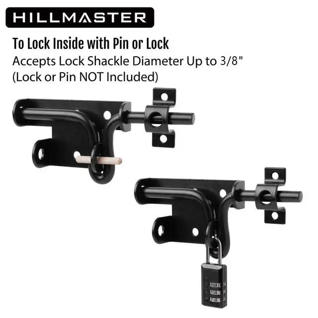 Alt view image 5 of 6 - Slide Bolt Gate Latch for Wooden Fence Door Lock With Padlock Hole, Heavy Duty Sliding Lock, Black Barrel Bolt Latches Hardware for Wood Vinyl Fence Barn Shed