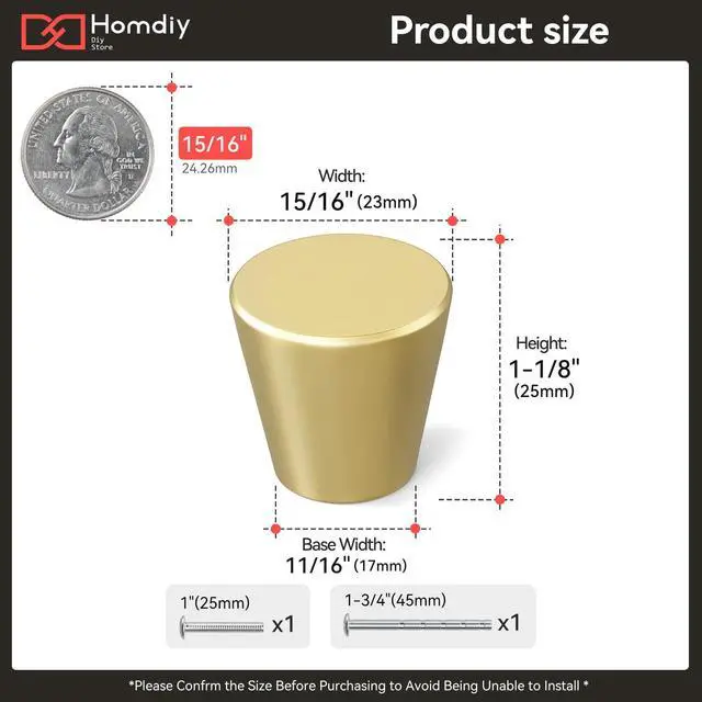 Alt view image 2 of 7 - 10 Pack Gold Dresser Knobs Small Gold Drawer Knobs | Aluminum, Screws Included, Suitable for Cabinets, Dressers, Drawers, Jewelry Boxes, and Small Storage Cabinets