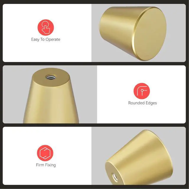 Alt view image 4 of 7 - 10 Pack Gold Dresser Knobs Small Gold Drawer Knobs | Aluminum, Screws Included, Suitable for Cabinets, Dressers, Drawers, Jewelry Boxes, and Small Storage Cabinets